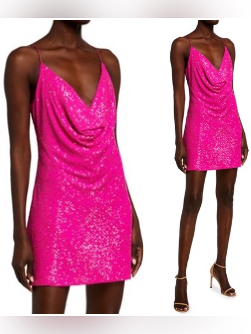 JAYGODFREY Baldwin Neon Fuchsia Sequin Cowl Neck Mini Dress NWT $275